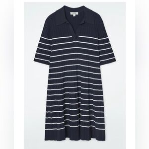 SOLD STRIPED KNITTED MINI POLO DRESS - NAVY / STRIPED | COS